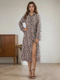 Snake Print Long Sleeve Shirt Dress - Trendsi - Flyclothing LLC