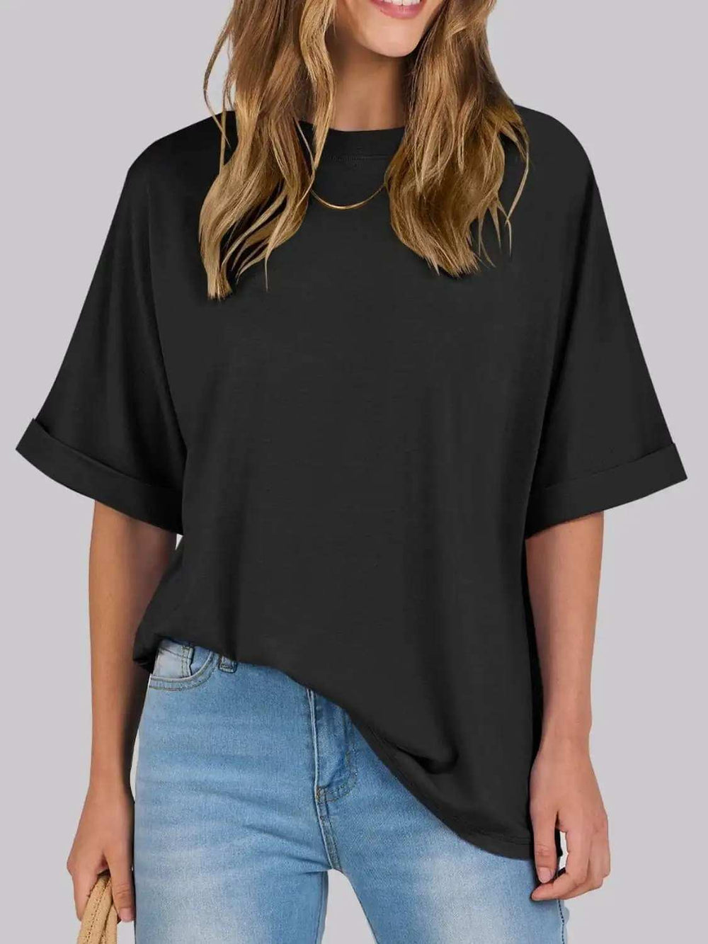 Round Neck Half Sleeve T-Shirt - Trendsi - Flyclothing LLC