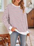 Striped Round Neck Long Sleeve Sweatshirt - Trendsi - Flyclothing LLC