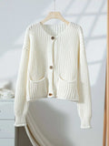 Button-Front Knit Cardigan with Pockets - Trendsi - Flyclothing LLC