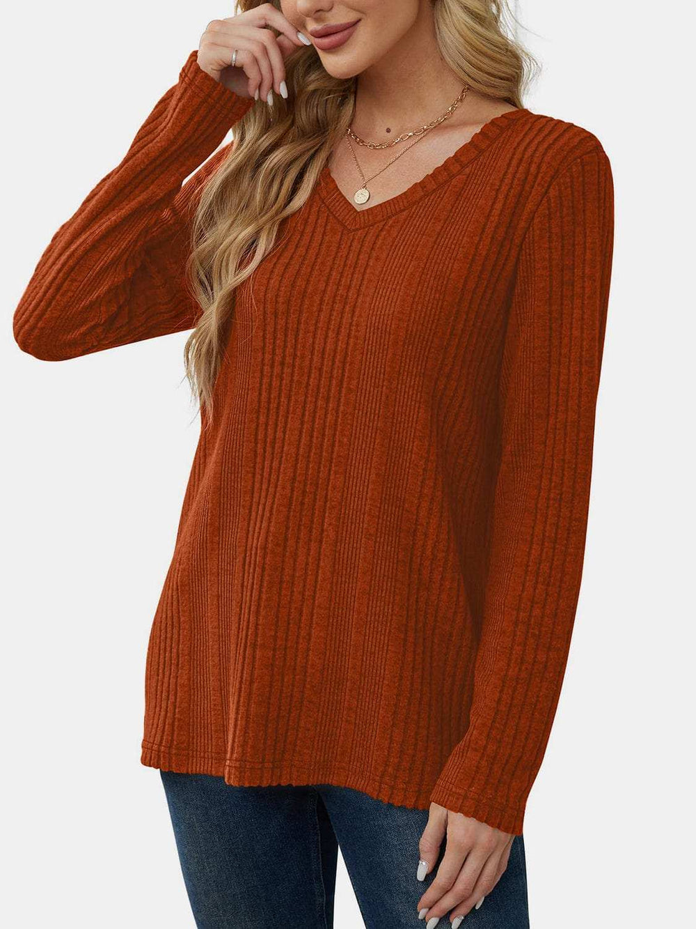 V-Neck Long Sleeve T-Shirt - Trendsi - Flyclothing LLC