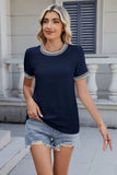 Contrast Trim Round Neck Short Sleeve T-Shirt - Trendsi - Flyclothing LLC