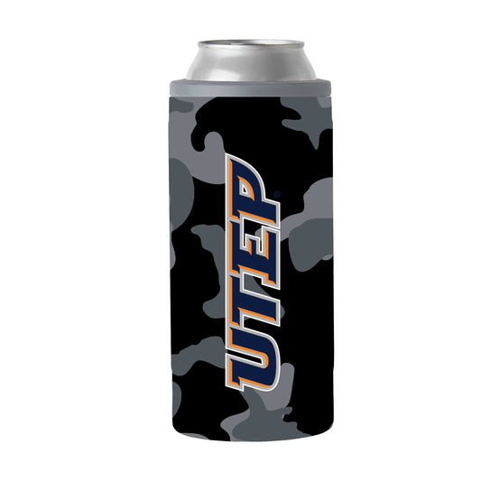 UTEP Black Camo 12oz Slim Can Coolie - Logo Brands - Flyclothing LLC