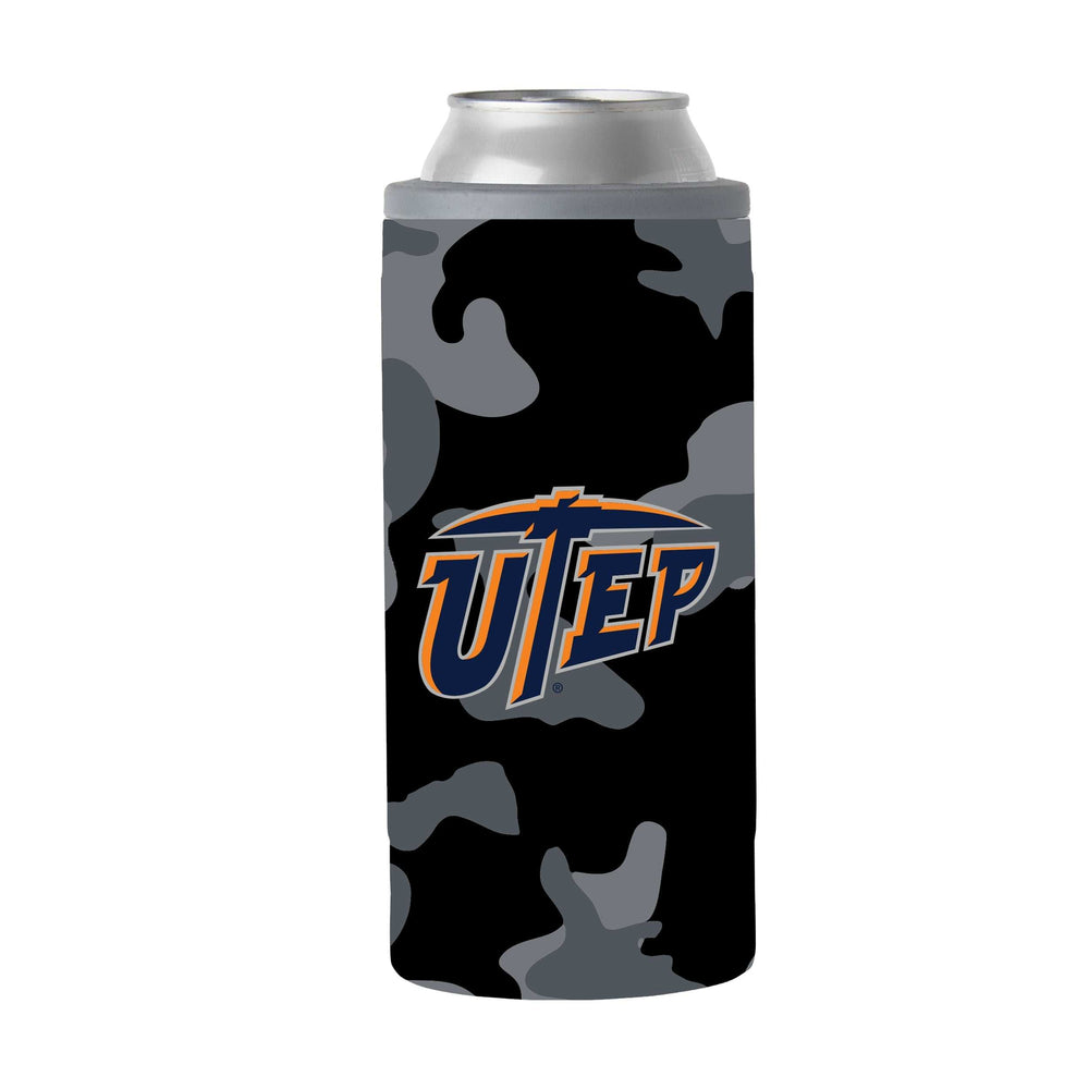 UTEP Black Camo 12oz Slim Can Coolie - Logo Brands - Flyclothing LLC