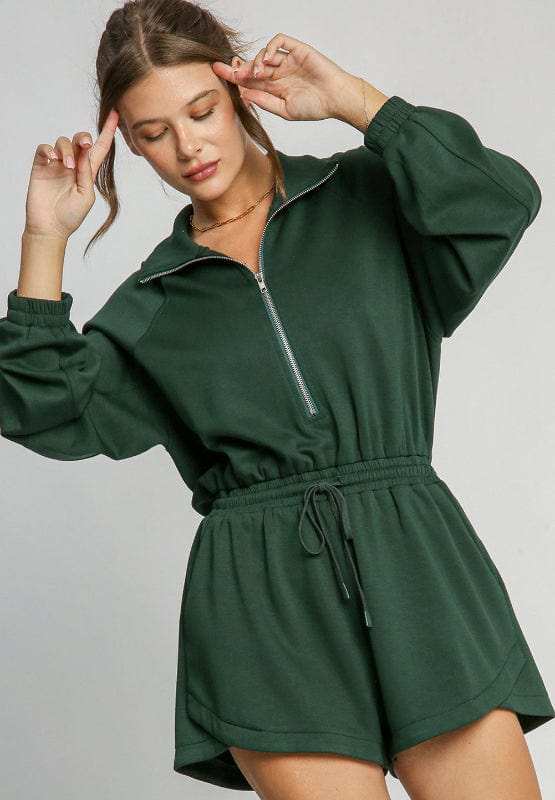 Drawstring Half Zip Long Sleeve Romper - Trendsi - Flyclothing LLC