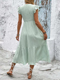 V-Neck Ruffled Cap Sleeve Dress - Trendsi - Flyclothing LLC