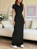 Short Sleeve Maxi Tee Dress - Trendsi - Flyclothing LLC