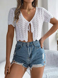 Tied Openwork Short Sleeve Cardigan - Trendsi - Flyclothing LLC