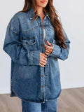 Snap Down Dropped Shoulder Denim Jacket - Trendsi - Flyclothing LLC