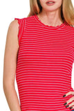 Zenana Ribbed Ruffle Trim Sleeveless Stripe Top - Trendsi - Flyclothing LLC