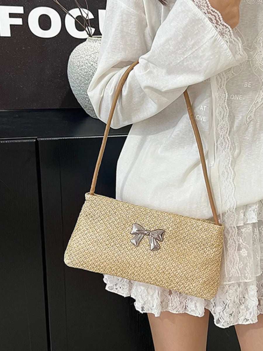 Woven Straw Shoulder Bag with Bow Detail - Trendsi - Flyclothing LLC