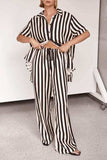 Striped Collared Neck Half Sleeve Top and Pants Set - Trendsi - Flyclothing LLC