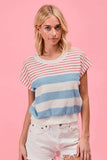 BiBi Stripes Lightweight Short Sleeve Sweater - Trendsi - Flyclothing LLC