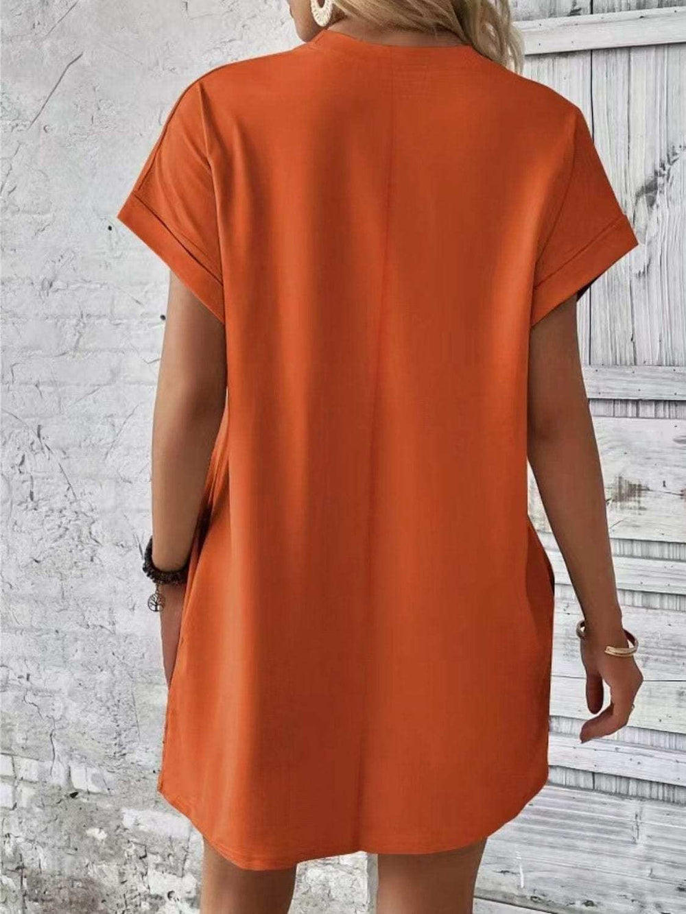 Pocketed Round Neck Short Sleeve Dress - Trendsi - Flyclothing LLC