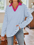 Striped Johnny Collar Long Sleeve T-Shirt - Trendsi - Flyclothing LLC