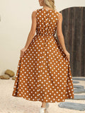 Polka Dot Round Neck Sleeveless Midi Dress - Trendsi - Flyclothing LLC