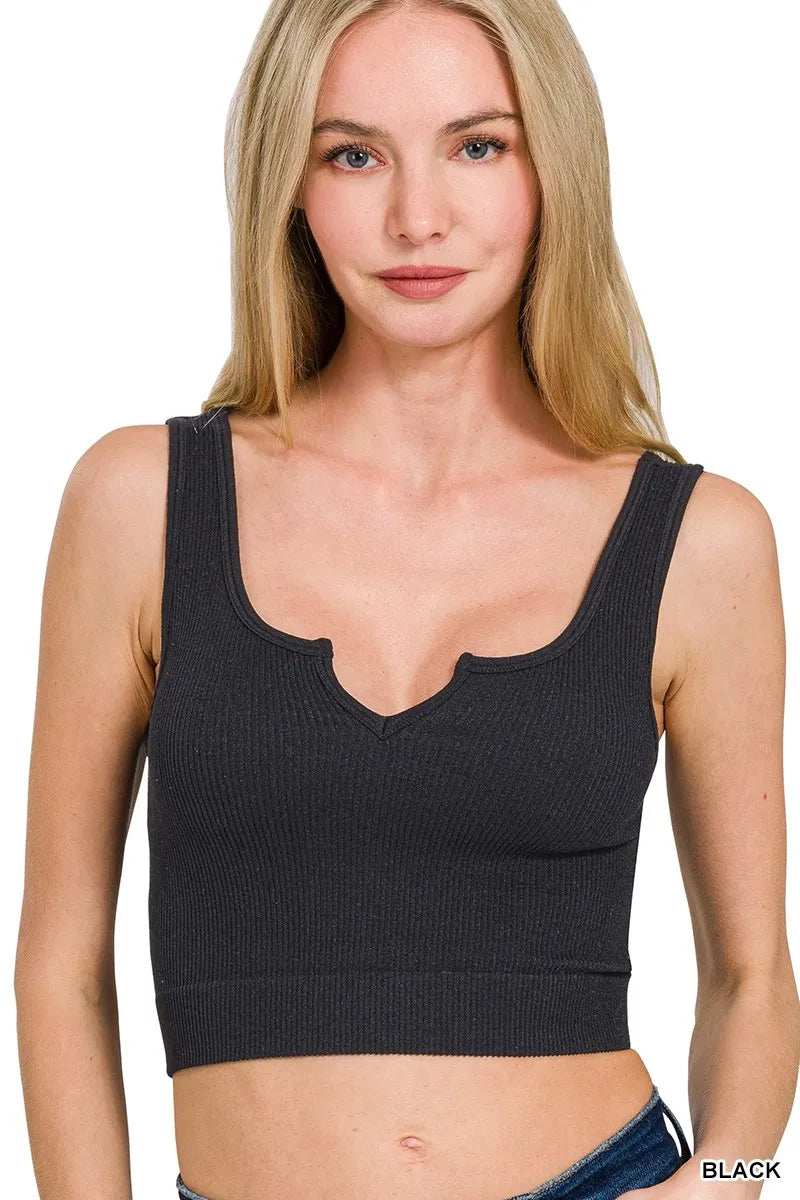 Zenana Seamless Split Neck Bra Tank Top - Trendsi - Flyclothing LLC