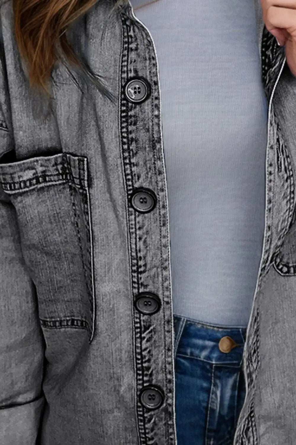 Button Up Long Sleeve Denim Jacket - Trendsi - Flyclothing LLC