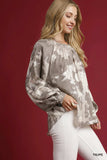 Umgee Full Size Metallic Fabric Blouse with Balloon Sleeves Plus Size - Trendsi - Flyclothing LLC