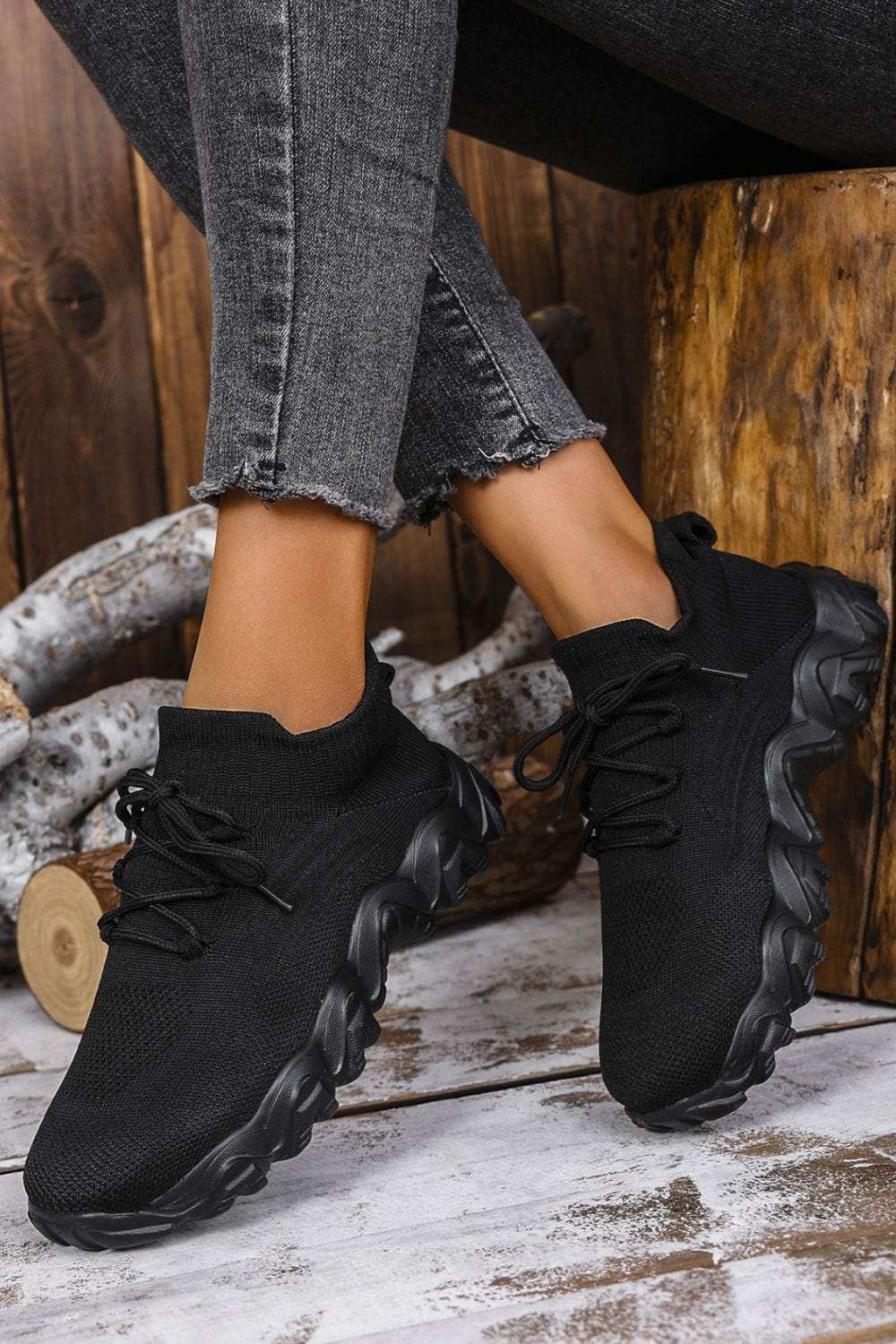 Mesh Lace-Up Round Toe Athletic - Trendsi - Flyclothing LLC