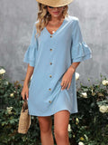V-Neck Half Sleeve Mini Dress - Trendsi - Flyclothing LLC