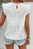 Eyelet Round Neck Cap Sleeve Blouse - Trendsi - Flyclothing LLC