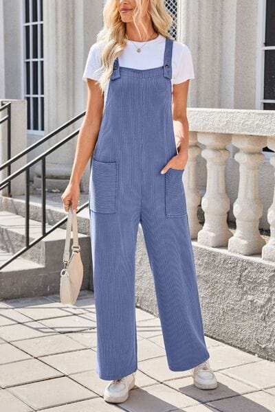 Lovelet Square Neck Wide Strap Overalls with Pockets - Trendsi - Flyclothing LLC