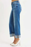 RISEN Full Size Mid Rise Crop Straight Cuffed Jeans Plus Size - Trendsi - Flyclothing LLC