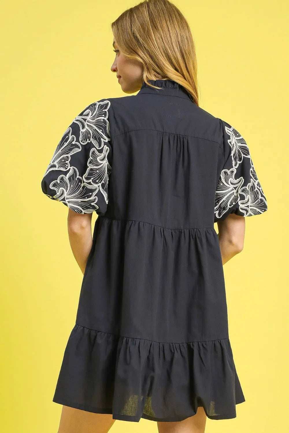 Umgee Tiered Embroidered Puff Sleeve Mini Dress - Trendsi - Flyclothing LLC