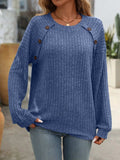 Decor Button Long Sleeve Ribbed T-Shirt - Trendsi - Flyclothing LLC