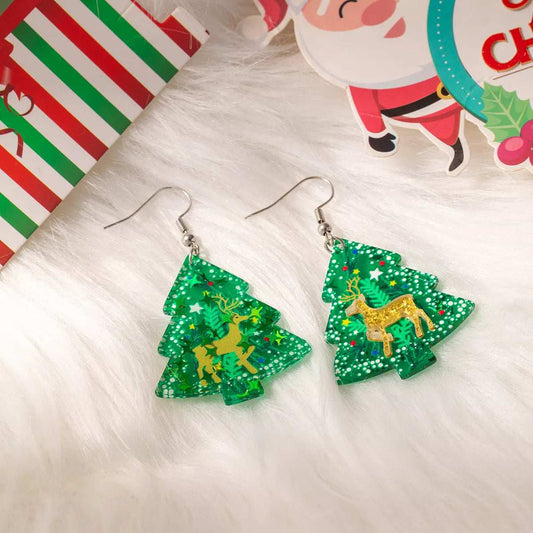 Christmas Tree Glitter Dangle Earrings - Trendsi - Flyclothing LLC
