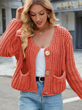 Round Neck Button Up Cardigan with Pockets - Trendsi - Flyclothing LLC