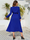 V-Neck Long Sleeve Pleated Dress - Trendsi - Flyclothing LLC