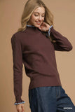 Umgee Ribbed Round Neck Sweater with Ruffle Contrast Trim - Trendsi - Flyclothing LLC