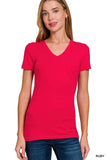 Zenana Basic Cotton V-Neck Short Sleeve T-Shirt - Trendsi - Flyclothing LLC