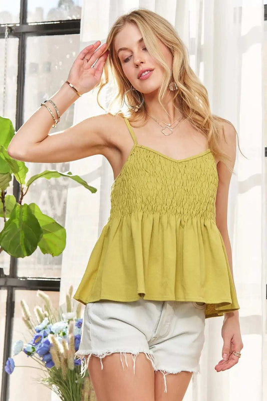 ADORA Cutesy Washed Smocking Tank Top - Trendsi - Flyclothing LLC