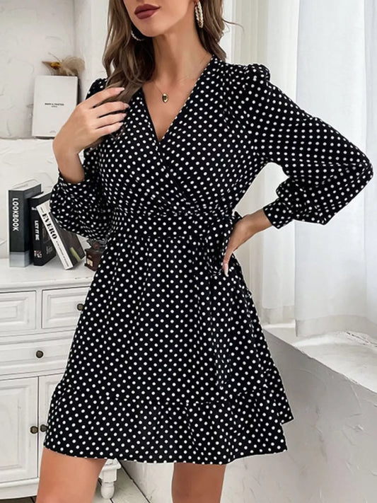 Polka Dot Wrap Mini Dress - Trendsi - Flyclothing LLC