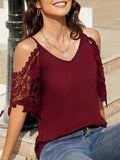 Cold Shoulder Lace Sleeve Blouse - Trendsi - Flyclothing LLC