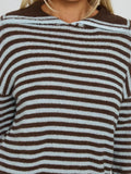 Striped Knit Dropped Shoulder Sweater - Trendsi - Flyclothing LLC