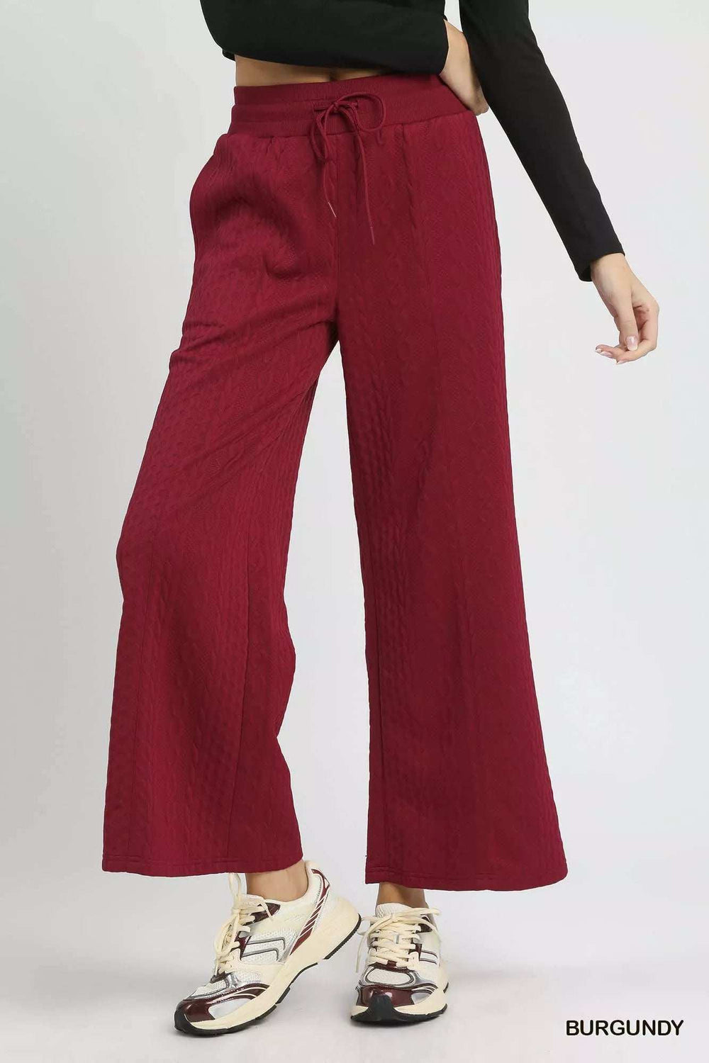Umgee Cable Knit Textured Wide Leg Pants - Trendsi - Flyclothing LLC