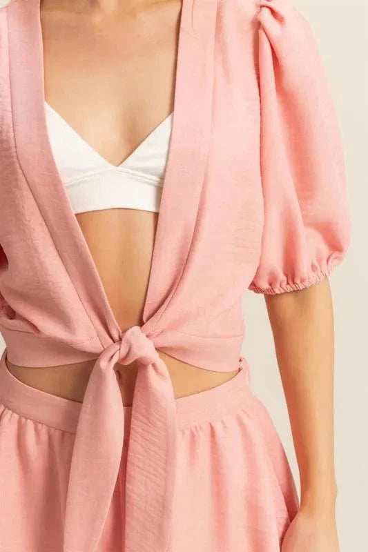 HYFVE Front Tie Top and Bubble Hem Shorts - Trendsi - Flyclothing LLC