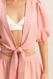 HYFVE Front Tie Top and Bubble Hem Shorts - Trendsi - Flyclothing LLC