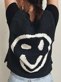 Smiley Round Neck Sweater Vest - Trendsi - Flyclothing LLC