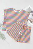 Striped Round Neck Top and Shorts Set - Trendsi - Flyclothing LLC