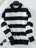 Striped Round Neck Long Sleeve Sweater - Trendsi - Flyclothing LLC