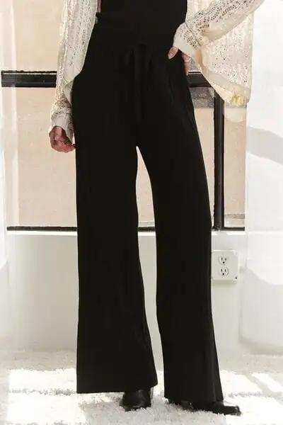 ADORA Tied Wide Leg Knit Pants - Trendsi - Flyclothing LLC