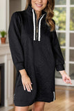 Texture Quarter Zip Long Sleeve Mini Dress - Trendsi - Flyclothing LLC