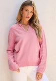 Daisy Notched Long Sleeve Sweater - Trendsi - Flyclothing LLC