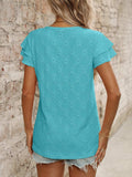 Eyelet Round Neck Double Layered Ruffled Short Sleeve Top - Trendsi - Flyclothing LLC