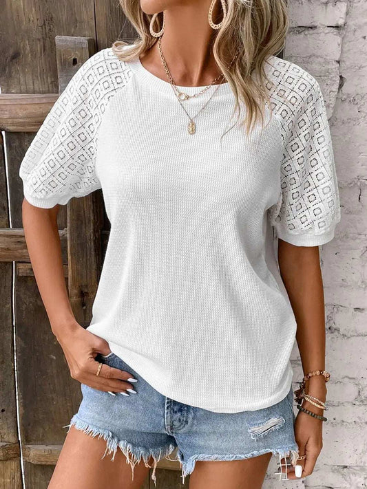 Round Neck Short Sleeve Top - Trendsi - Flyclothing LLC